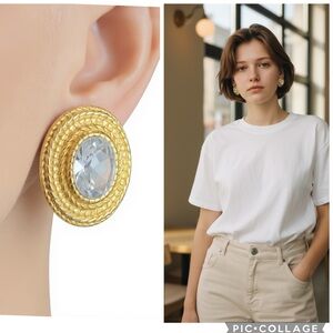 Vintage 1980’s Clip on Gold Chain Rope with Large Crystal Bead Ea…